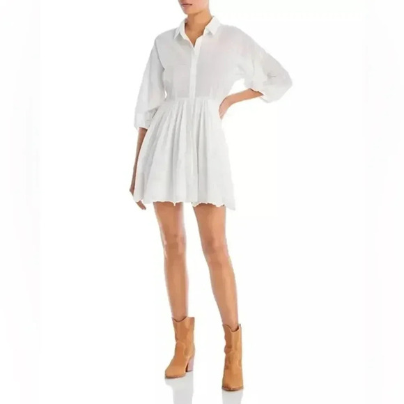 AQUA & Kristopher Brock Floral Embroidered Eyelet Mini Shirt Dress 100% Cotton S - Picture 3 of 14